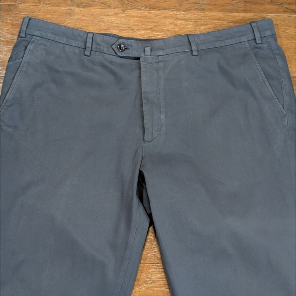 Loro Piana Carlo Pants Mens 56 Blue Cotton Straight Leg Flat Front Made in Italy - Picture 2 of 15